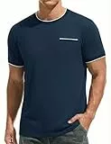 iClosam Tshirt Herren Gerippt Baumwolle Kurzarm Sommer T-Shirts für Herren Reguläre Passform,Dunkelblau,XL