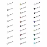 WillTen 30 Stück Gerade Nasenpiercing Silber, 20G Nasenstecker aus Edelstahl Kleine Nasenpiercing Stecker, Winziger Nostril Nase Nose Nasen Piercing Stecker für Frauen