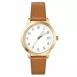 OFFCUP Damenuhr Leder Damen Uhren Armbanduhr Analog Quarzuhr mit Datum, Damen Uhr Lederarmband Einfache Business Klassische, 3 Zeiger Elegante Armbanduhr für Frauen, Braun