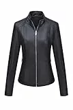 BELLIVERA Damen Jacke Herbst Mantel Bikerjacke Kurz PU Kunstlederjacke 37 Schwarz S