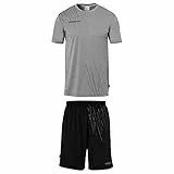 uhlsport Herren Score 26 Fußball Trikot-Set - Fußball-Set Bestehend Aus Trainings-Shirt Und Trainings-Hose, Dark Grau Melange/Schwarz, S EU