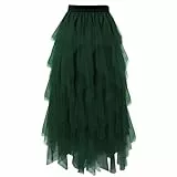 Girstunm Tüll Röcke für Damen Midi Länge Hoch taillierte A Linien Röcke Karneval Kostüm Dark Green Large