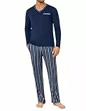 Demegimi Herren Schlafanzug Lang Streifen Baumwolle Winter Pyjama Nightwear Set Langarmshirt gestreifte Schlafanzughose für Männer