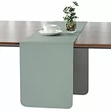 Myir JUN Tischläufer, Tischläufer Modern Tischläufer Abwaschbar Tischläufer Outdoor Doppelseitige Leder Tischläufer Wasserdicht rutschfest und zur Dekoration verwendbar 30 X 183 cm(Grau Salbeigrün)