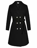 Hanna Nikole Damen Mittellanger Wollmantel Große Größe Zweireihiger Trenchcoat mit Taschen Winterjacke mit Gürtel Schwarz 46