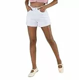 Nina Carter P202 Damen-Shorts Mittlere Taille Kurze Jeanshose Denim Shorts Used Look Sommershort (Weiß (P202-10), L)