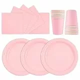 HiEnjoin 72 Stück Stück Partygeschirr Set,Rosa Papiergeschirr Set,Geburtstag Party Geschirr Becher Serviette Pappteller für Babypartys, Geburtstag, Weihnachten Geburtstagsparty Deko-24 Gäste