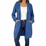 EMATOP Lang Sweatjacke Damen Leicht Langarm Hoodie Jacke Elegant Einfarbig Kapuzenjacke Zipper Übergangsjacke mit Kapuze Sweatshirt Baumwolle Casual Sportjacke Bequem Locker Fleecejacke Winter