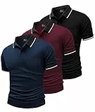 SwissWell 3er Pack Poloshirt Herren Kurzarm Golf Polo Shirts Männer Atmungsaktiv T-Shirt für Herren, Schwarz+Burgunderrot+Marineblau L