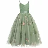IBTOM CASTLE Blumenmädchen-Tutu-Kleid Bestickt für Hochzeit Festzug Brautjungfer Prinzessin für Mädchen Abschlussball Geburtstag Party Erstkommunion Ballkleid Grün 9 Jahre
