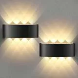 Lureshine 2 Stück Wandleuchte Innen, 22x8x5cm Up an Down Wandlampe, Aluminium-Druckguss Aussen 8w Schwarz IP 65 LED 3000K Warmweiß, für Wohnzimmer