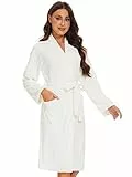 Ymmchy Weicher Bademantel Damen Frottee Morgenmantel Leichte Saunamantel Women Sauna Robe Weiß L