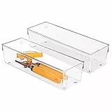 iDesign 52930M2EU Linus Besteckkasten Schubladeneinsatz für Besteck, Pfannenwender, Kleinkram - 2 Stück, 10,16 x 30,48 x 7,62 cm, Durchsichtig, Plastik, Clear