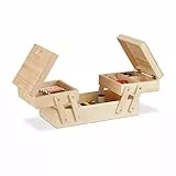 Relaxdays Nähkästchen Holz, 5 Fächer, ausklappbar, ohne Inhalt, Griffe, natürliche Optik, HBT: 12 x 26 x 15,5 cm, Natur