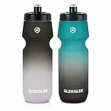 GLEKGLEK Fahrrad Trinkflasche 750ml, Geruchsfrei Sport Trinkflasche für Fitness Radfahren Wandern Schwimmen (Schwarz Weiß & Grün Schwarz)