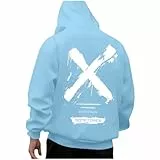 KOG Hoodie für Herren Backprint Hoodies Tie-Dye Muster Kapuzenpullover Warm Bekleidung Teenager Streetwear Casual Kleidung Herbst Männer Pullover Baumwolle Sweatshirt mit Kapuze Hellblau XL