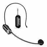 Bietrun UHF drahtlos Headset Mikrofon wiederaufladbar Funkmikrofon 50M Reichweite 6 Stdn. Laufzeit 6,35mm Klinke für Verstärker Karaoke Lautsprecher PA Anlage Unterricht Vortrag Fitness Lehrer Schwarz
