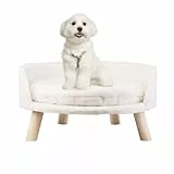 BingoPaw Hundesofa Hundecouch für kleine Hunde, erhöhtes Haustiersofa Hundebett mit Plüsch Hundekissen, katzensofa große Katzen, 61.5×32.8cm weiß
