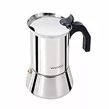 wenco Premium Espressokocher, 4 Tassen, 500 ml, Für alle Herdarten inkl. Induktion, Mokkakanne aus Edelstahl, 11,3 x 16,5 x 18,7 cm, Silber