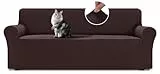 BellaHills Wasserdicht Sofabezug Übergröße 3 Sitzer (215-250cm), Stretch Sofa Cover, Elastischer Sofa Cover Mit Armlehnen, Katze Couch Überwurf, Braun