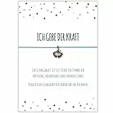 Glücksschmiedin – Kraft Geschenk Armband in Schwarz mit Ginkgo-Anhänger & Spruchkarte – Mutmacher & Glücksbringer für Prüfungen & schwere Zeiten – Handgefertigt in Deutschland