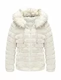 Geschallino Damen Wende jacke Kunstfelljacke Steppmantel Gepolsterter Kurz Wintermantel mit Kapuze 19225 Weiß XXL