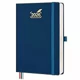 BEZEND Kalender 2026 Tagesplaner A5 1 Tag 1 Seite mit 2 Spalten - Tageskalender 2026 Hardcover mit Monatsregister. Terminplaner & Buchekalender 2026, 432 Seiten - Preußisch Blau