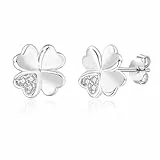 Estrellique Ohrringe Silber 925, Hypoallergen 925 Sterling Silber Vierblättriger Ohrstecker für Damen Mädchen, 8mm Kleeblatt Ohrstecker Silber 925, Helix Tragus Knorpel Schlafen Ohrringe Stecker