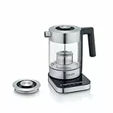 GRAEF Glaswasserkocher WK350 - Wasserkocher 1 Liter, Hochwertiges Design, SCHOTT DURAN Glas, Edelstahl, Temperatureinstellung, Teesieb, LED-Beleuchtung, 360° Basis, Warmhaltefunktion, 2200 Watt