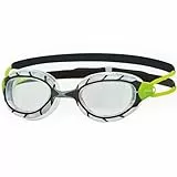 Zoggs Predator Schwimmbrille Erwachsene, Herren und Damen – UV-Schutz, Antibeschlag, Bequemer Sitz & Einfach Verstellbare Zugbänder Klare Gläser, Schwarz/Limette, Regulär