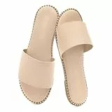 Shoe Land Flache Sandalen für Damen 2025 – bequeme Pantoletten mit gepolstertem Fußbett | elegante Sommersandalen mit offenem Zehenbereich für Strand, Reisen & Alltag, Hautfarben, 39 EU