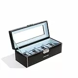 Friedrich|23, Uhrenkasten, Für 4 Uhren, Leder-Optik, Mit Glasdeckel, 24 x 9,5 x 8,5 cm, Abschließbar, Bond, Feinsynthetik, Schwarz, 20086-2