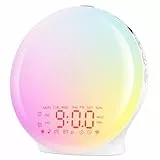 Suright Bluetooth Lichtwecker,Tageslichtwecker, Wake Up Light mit Sonnenaufgang Sonnenuntergang Simulation,17 Farblicht,22 Schlafgeräusche,Snooze,zwei Alarme,UKW-Radio, für schwere Schläfer&Kinder