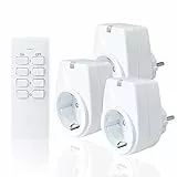 Sonsonai Funksteckdosen Set aus 3 Funksteckdose mit 1 Fernbedienung, 70M Reichweite, 3500 Watt Programmierbar, für Innen Weihnachtsschmuck und Haushaltsgeräte, Weiß