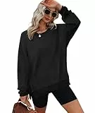 XIEERDUO Sweatshirt Damen ohne Kapuze Rundhals T Shirt Damen Oversized Langarmshirt Damen Top Herbst Winter Oberteile Damen Elegant Schwarz XL