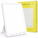 Husgw Tageslichtlampe 10000 Lux, Tageslichtleuchte mit Memory Funktion, 6 Timer, 3 Lichtfarben, LED Sonnenlicht Daylight Lampe mit Stufenlosem Dimmer, 90° Halterung, UV-frei Vollspektrumlampe