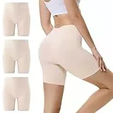 EKSHER Radlerhose Damen Kurze Leggins Unter Kleid Hose 3 Pack Damen Shorts Unter Rock Hosen Kurz Hotpants Anti Scheuern Bequem hohe Taille Hotpants, Beige XL