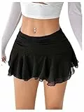 GORGLITTER Damen A-Linie Rock Y2k Minirock Drop Waist A Linie Röcke Peplum Rock Festival Outfit Mini Rockabilly Freizeitrock Schwarz L