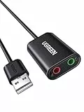 UGREEN Externe USB Soundkarte Klinke Adapter für Computer, PS5, PS4, USB Audio Stereo Adapter External Sound Card (Schwarz)