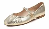 BREEZE NOUTHERLY Square Toe Wrinkle Mary Jane Halbschuhe,Flache Freizeittanzschuhe Quadratische Zehe Fältchen Mary Jane Gold Veganes Leder EU 38