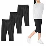 Auranso 3er-Pack Capri Leggings Mädchen Baumwolle 3/4 Kurz Hosen Kinder Caprihosen Sommer Sporthose Sportleggins 6-14 Jahre 122-128 Schwarz