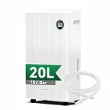 Luftentfeuchter elektrisch 20L, Entfeuchter elektrisch für Keller, Raumentfeuchter elektrisch 39dB für Räume bis zu 150m³/50m², mit Timer, und 1M Ablaufschlauch, 10 J. Gar. (20L Luftentfeuchter)