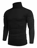 COOFANDY Herren Dünner Rollkragenpullover Slim Fit Longsleeve Rollkragenshirt Baumwolle Rolli Langarm Turtleneck T-Shirt Unterziehrolli Langarmshirts Schwarz L
