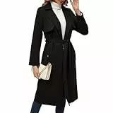 OBEEII Damen Trenchcoat Lange Mantel Mode Herbst Winter Faux Wildleder Jacke Cardigan Windbreaker Mantel Trenchcoat mit Taschen Schwarz M