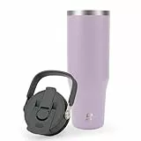 Riley Joy 2.0 Trinkflasche Edelstahl 1L Thermobecher mit Strohhalm und Henkel - Spülmaschinenfest - Auslaufsicherer Kaffeebecher to Go - Lila