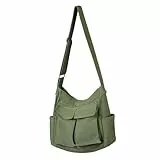 Tibroni Messenger Bag Tote Bag Canvas Tasche Grün Damen CrossbodyBag Herren Groß Männer Umhängetasche Damen Gross Vintage Schultertasche Kuriertasche für School Reise Arbeit Shopping
