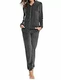 Aottori Zweiteiler Jogginganzug Damen Set Nicki Hausanzug Trainingsanzug Tracksuit Freizeitanzug Grau L