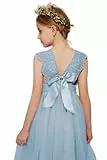 Danna Belle Mädchen Prinzessin Kleider 146 Kinder Blumenmädchen Hochzeit Festliches Party Einschulung Spitzen Tüll Kleid Sommer Taufe Abend Kommunionkleider Lang 152 Blau