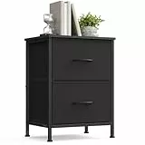 SONGMICS Nachttisch, Kommode, 2 Stoffschubladen, Aufbewahrungsschrank, Stahl, MDF, Vliesstoff, für Schlafzimmer, Flur, Wohnzimmer, tintenschwarz-ebenholzschwarz LGS312BH03