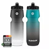 GLEKGLEK Fahrrad Trinkflasche 750ml, Geruchsfrei Sport Trinkflasche für Fitness Radfahren Wandern Schwimmen (Schwarz Weiß & Grün Schwarz)